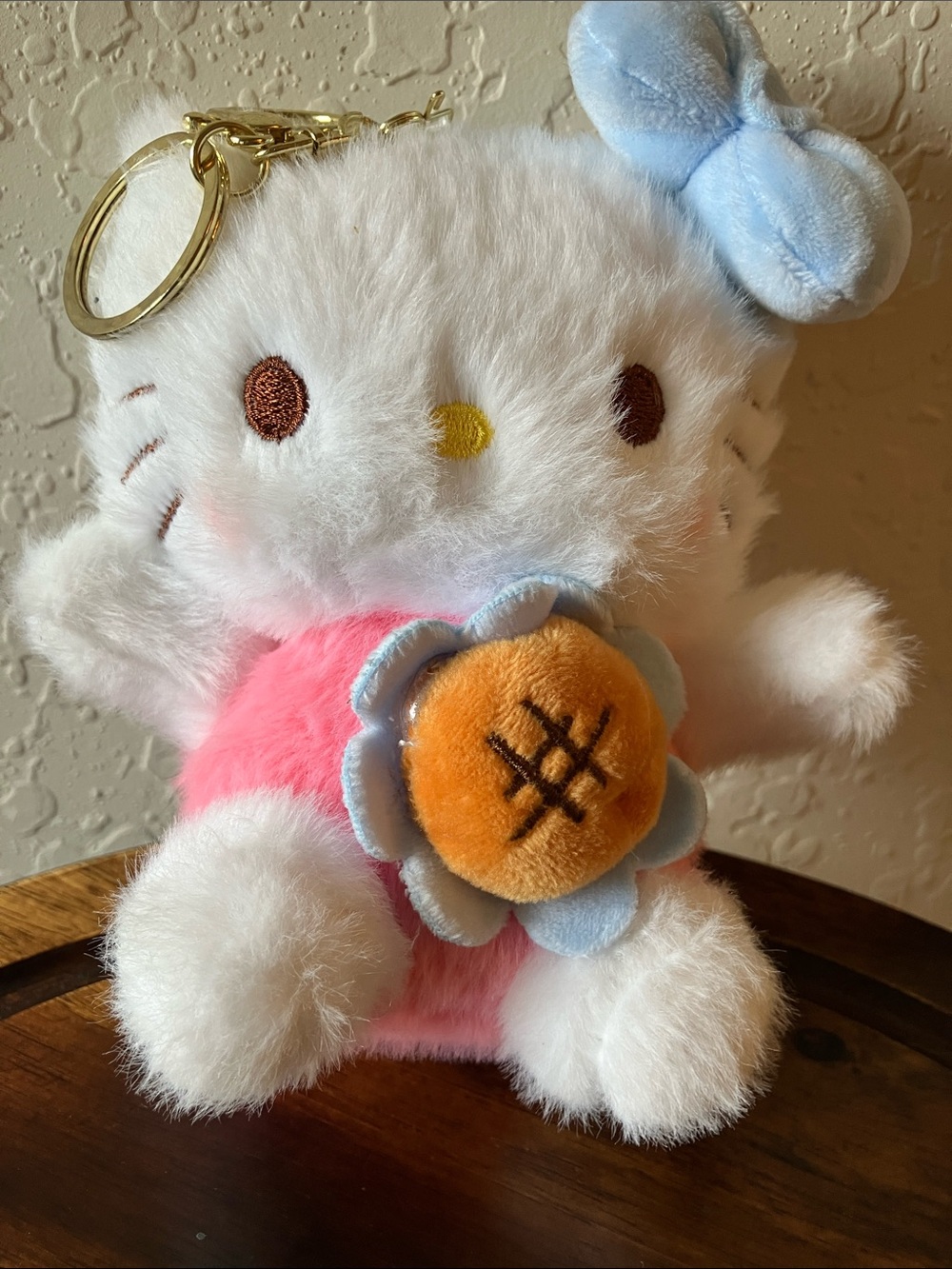 White & Pink Style Plush Keychain Charm
